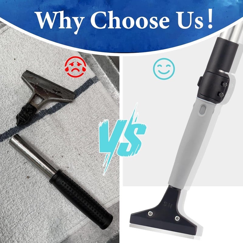 Frebuta 4"Razor Blade Floor Scraper with Long Handle,61in Adjustable Floor Scraper Heavy Duty with 10PCS Extra Metal Blades Paint Scraper for Cleaning Stickers Gum Glass Wall Tile (Retractable 82in) - Image 4